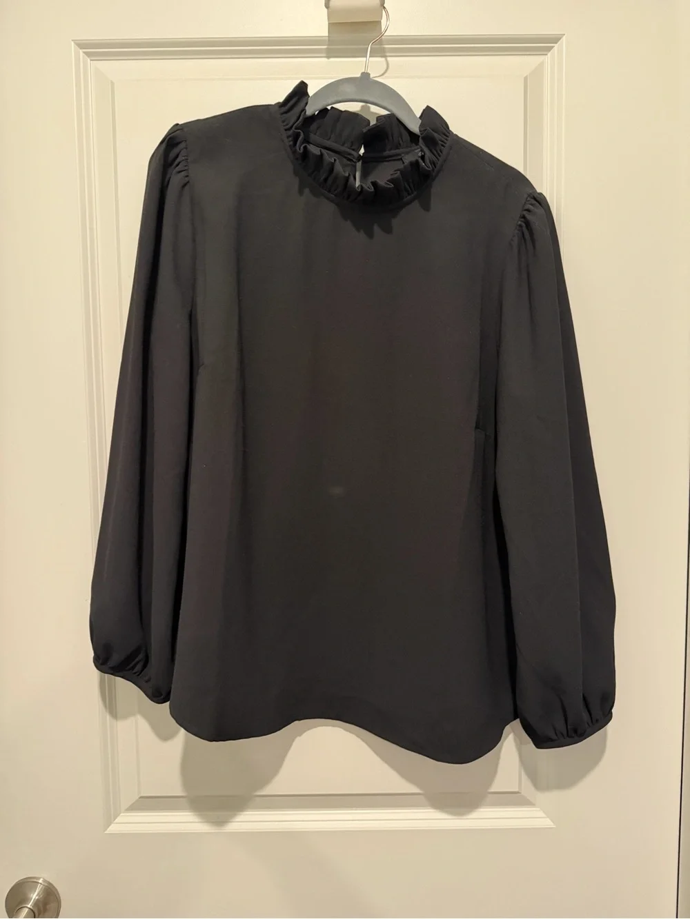 J. Crew Black Ruffle-Neck Long Sleeve Blouse